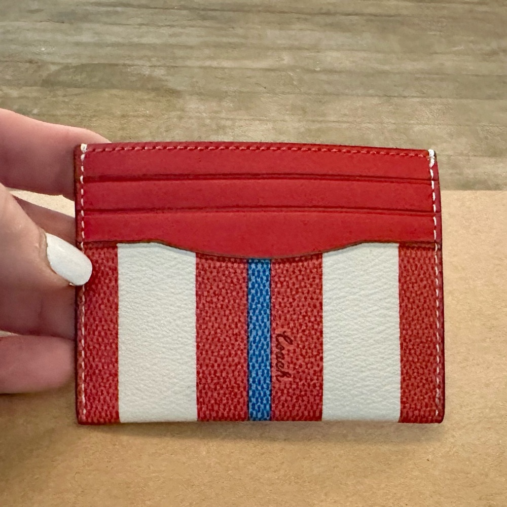 Coach Red and White Striped Card Holder